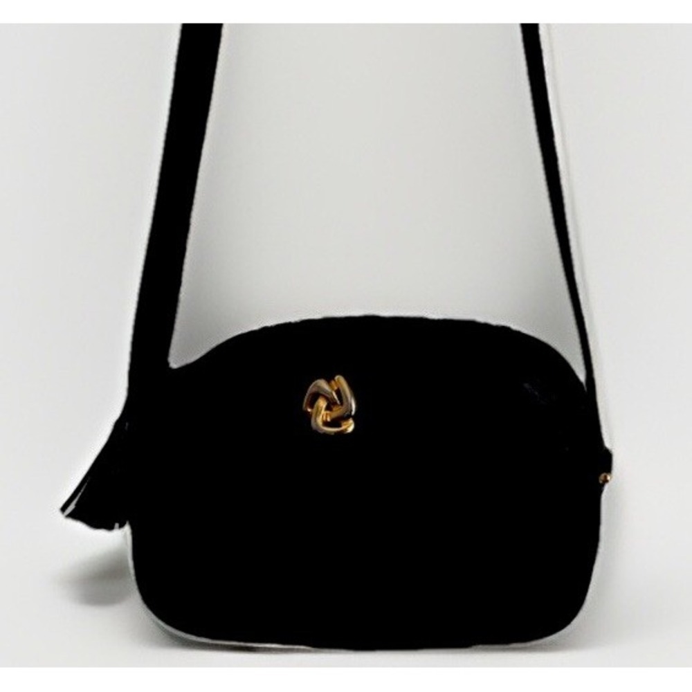 Vintage Aspects  Black Leather  Crossbody Bag with Gold Knot Detail and Tassel